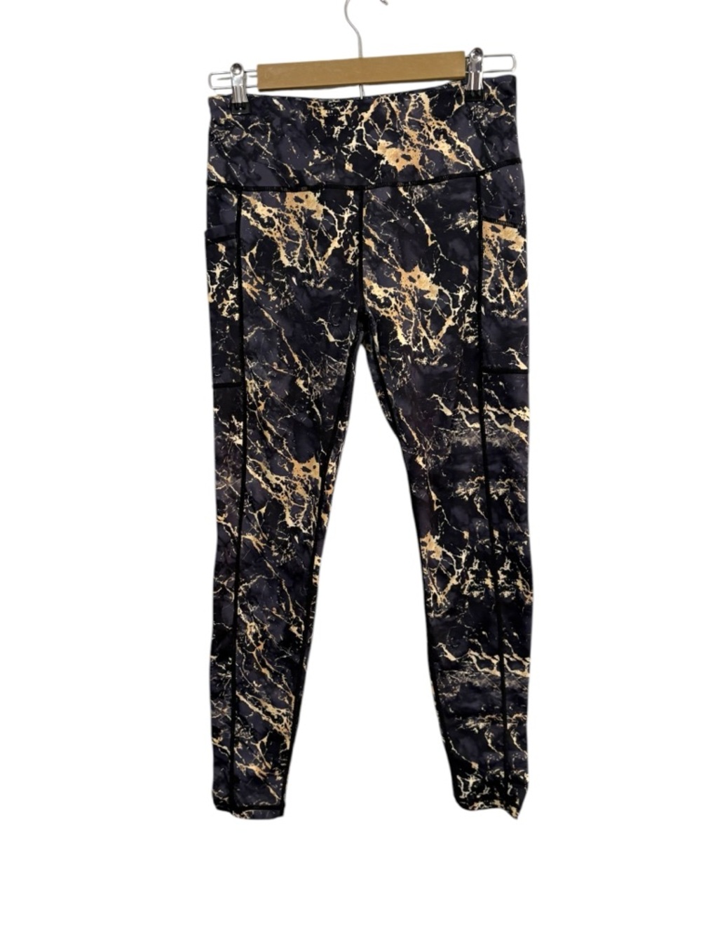 CVG Constantly Varied Gear Size Medium Black Gold Marble Pattern Leggings Yoga